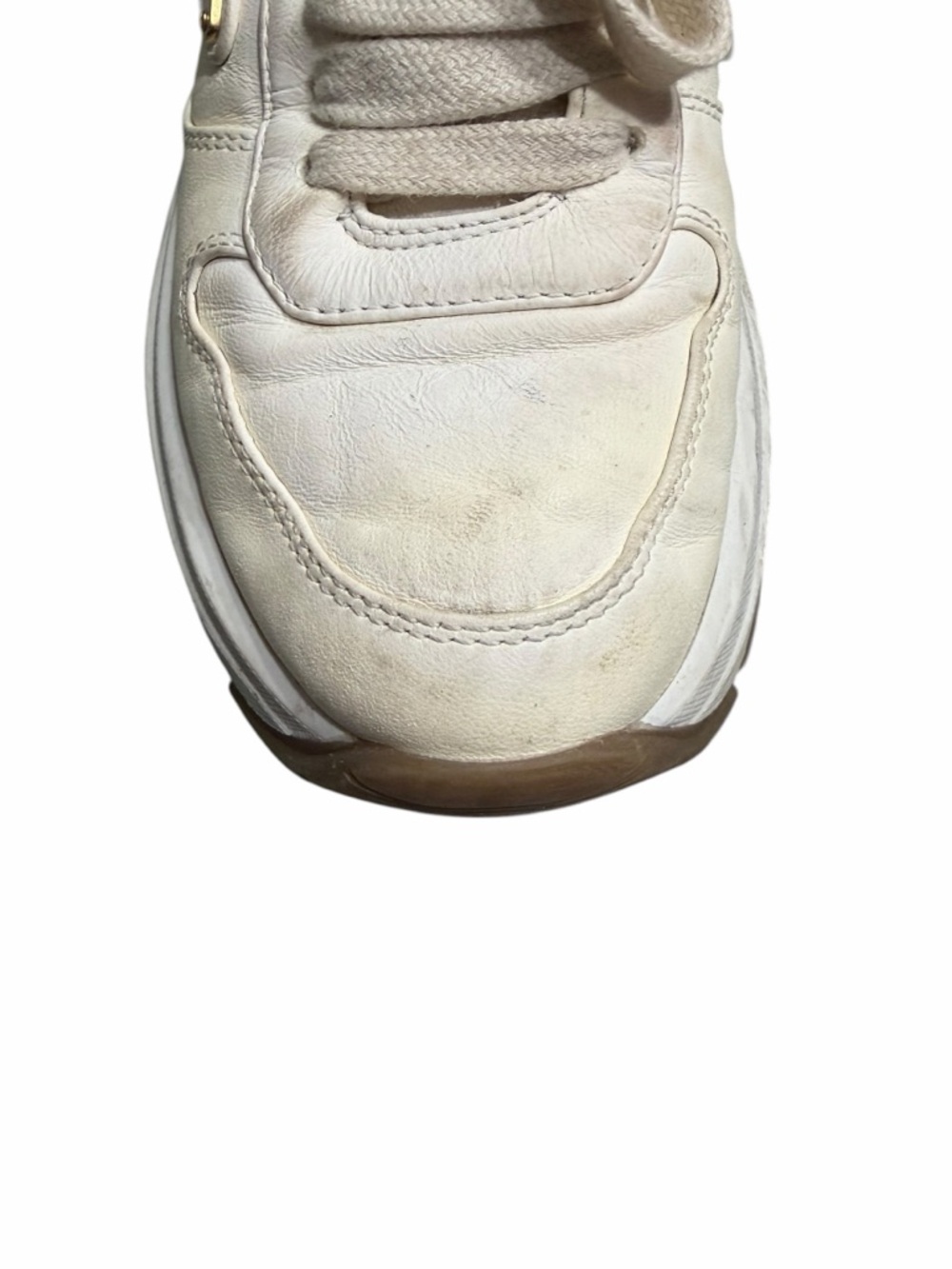 Prada Women’s Cream and Gold Leather Platform Sneakers - Picture 11 of 13